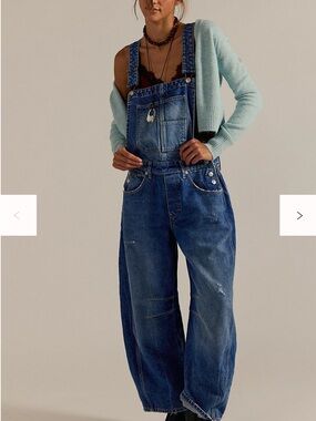 We The Free Good Luck Barrel Denim Overalls - Blue size Large